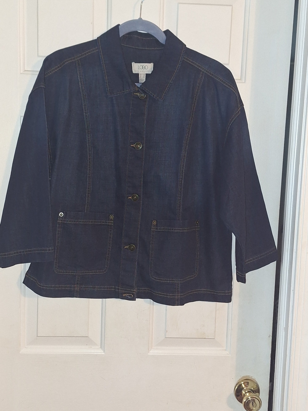 LOGO by Lori Goldstein 3/4 Sleeve Dark Blue Denim Jacket 12 NEW